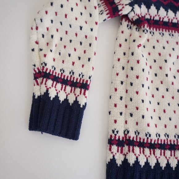 Vintage Tradition White Blue Red Winter Reindeer Snowflake Zip Up Sweater M - Picture 8 of 11